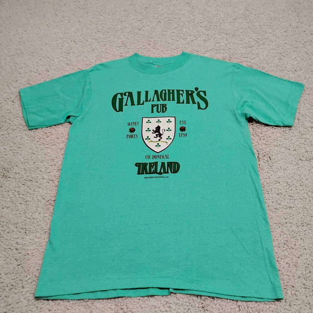 VTG Gallaghers Pub Shirt Men XL Green Single Stitch Irish Ireland Wine USA 90s